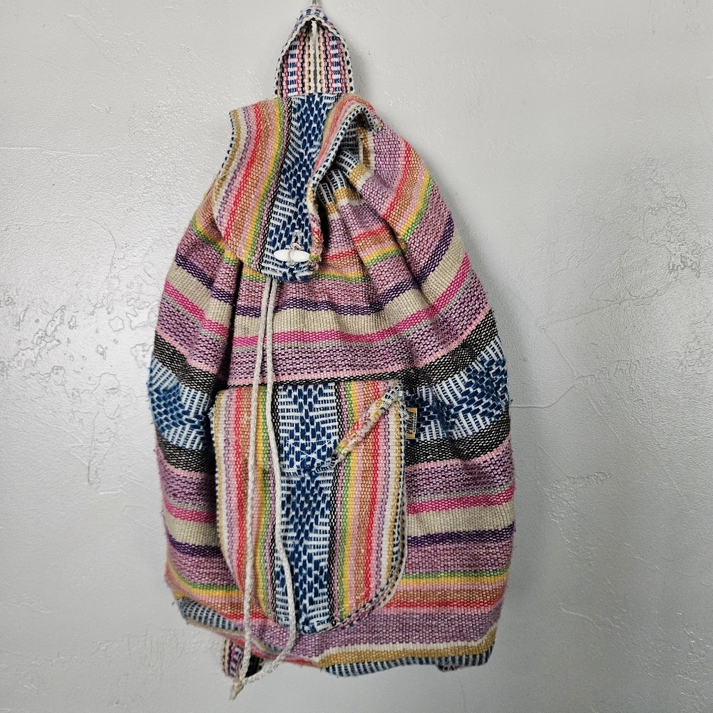 Pinzon Spanish Colorful Striped Backpack Loose Drawstring Colorful Pink Yellow
